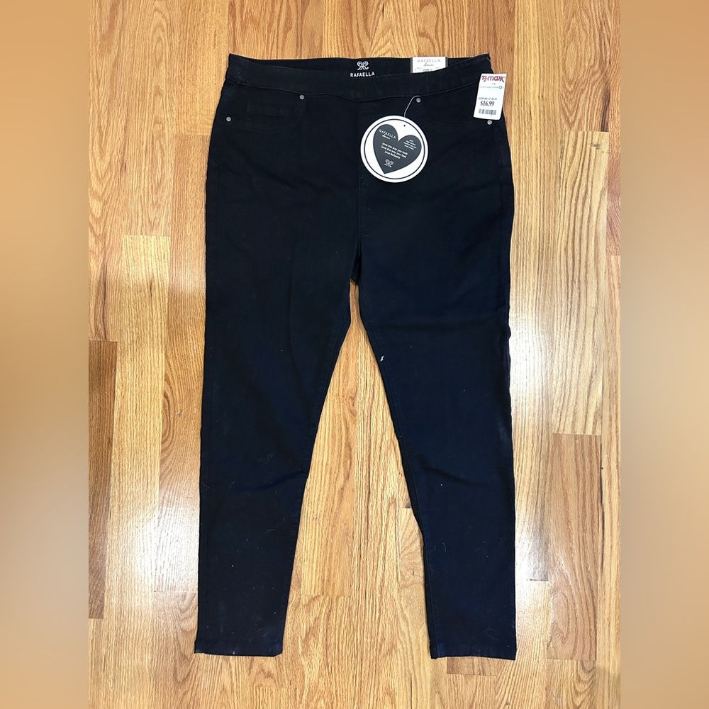 NWT Rafaella black skinny pull-on ankle length high rise denim jeans size 14